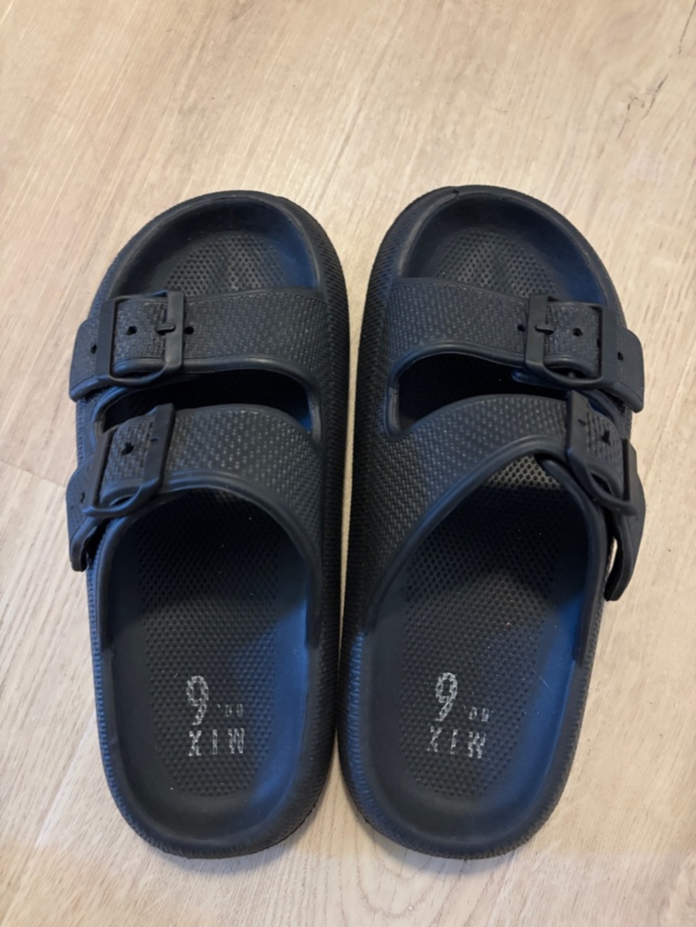 Women’s Black Double-Buckle Slide Sandals